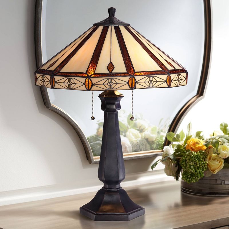 Robert Louis Tiffany Mission Table Lamp 25" High Bronze Octagonal Art Glass Shade for Living Room Family Bedroom Bedside Nightstand Office, 2 of 7