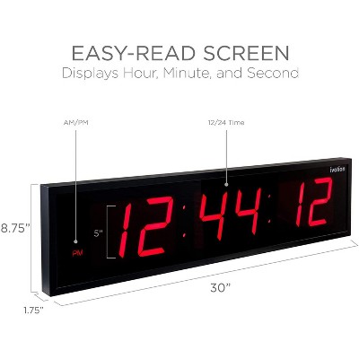 Ivation Oversized 36-Inch Red LED Digital Wall Clock
