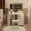 Jojoka Corner Makeup Vanity with Lights & Power Outlets, Dressing Table with Tri-Fold Mirror, 5 Rotating Drawers, Shelves & Stool - 4 of 4