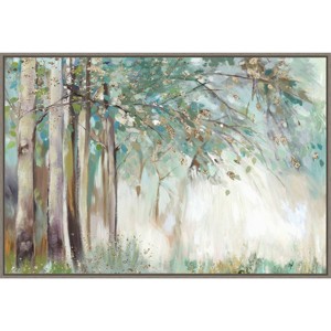 33" x 23" Silver Tree Leaves by Allison Pearce Framed Canvas Wall Art Print - Amanti Art: Modern Botanical Lithograph, Polystyrene Frame - 1 of 4