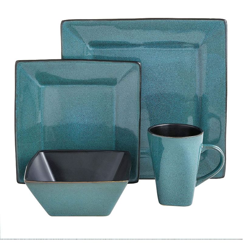 Gibson Elite Kiesling 16 Piece Reactive Glaze Durable Microwave and Dishwasher Safe Plates, Bowls, and Mugs Dinnerware Set, Turquoise (2 Pack), 5 of 7