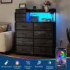 Fabric Dresser with 8+3 Drawers, LED Lights & Charging Station - Includes Wooden Top Shelves, 4 Side Pockets, Hooks & Sturdy Steel Frame - 4 of 4