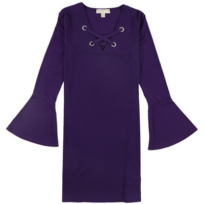 Michael Kors Womens Lace Up Grommet Flounce Dress