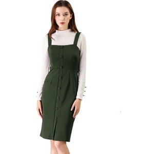 INSPIRE CHIC Women's Classic Button Decor Slim Fit Sleeveless Tie Waist Pinafore Overall Dress - 1 of 4