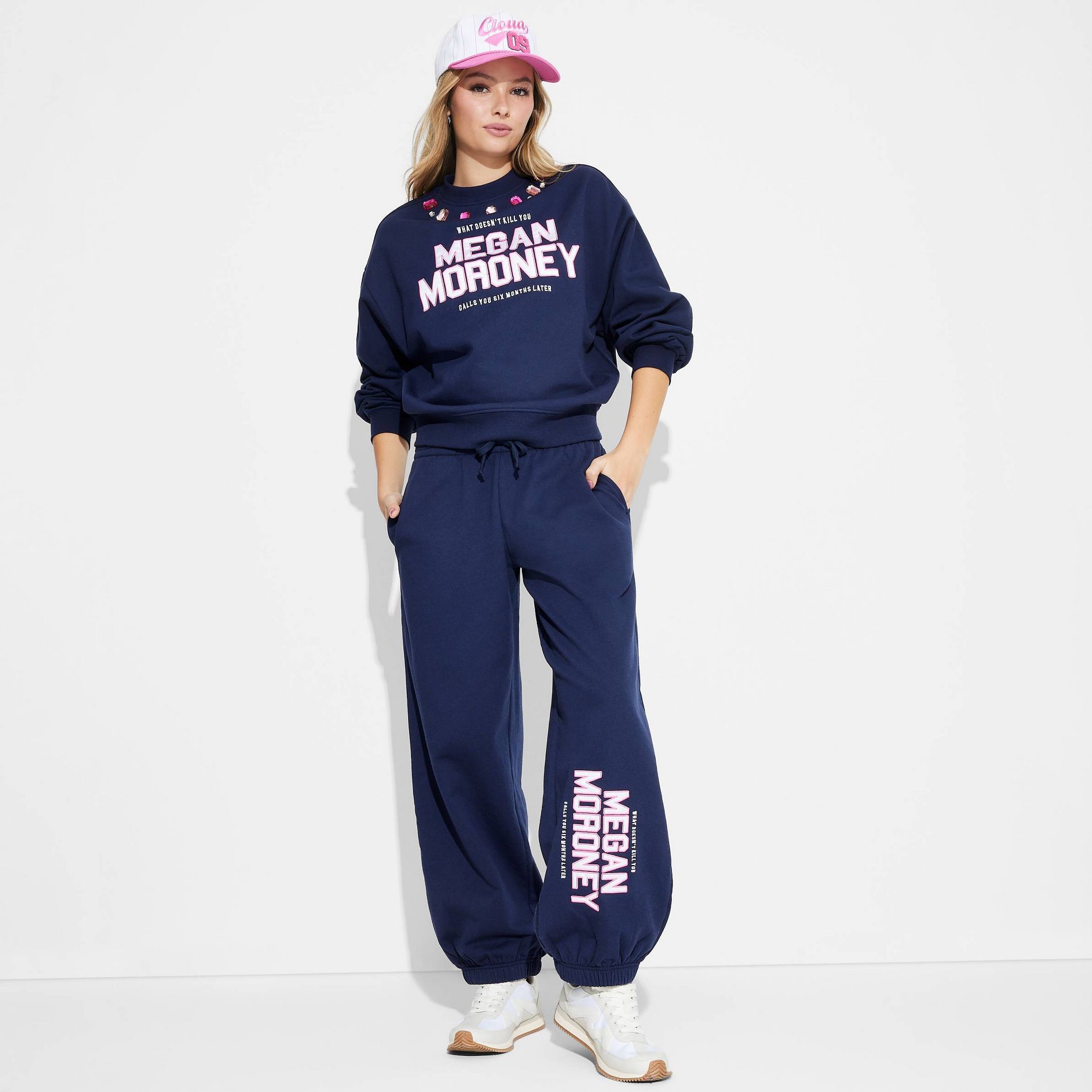 Women's Megan Moroney Fleece Graphic Jogger Pants - Navy Blue XXS