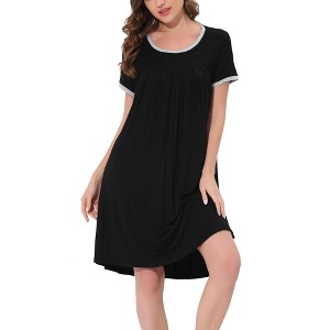 cheibear Women's U Neck Short Sleeve Lounge Dress Pajama Nightgown - 1 of 4