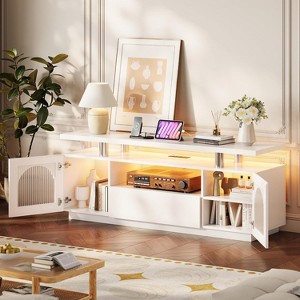59" Modern TV Stand for TVs Up to 65 Inch, White Entertainment Center with Power Outlet, Storage Cabinet & Drawer, Media TV Console - 1 of 4