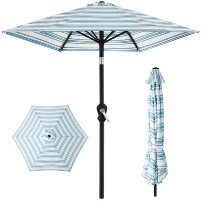 Best Choice Products 10ft Outdoor Steel Striped Market Patio Umbrella w/ Crank, Tilt Push Button, 6 Ribs