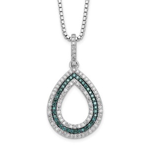Black Bow Jewelry Blue & White Diamond Open Teardrop Necklace in Sterling Silver - 1 of 4