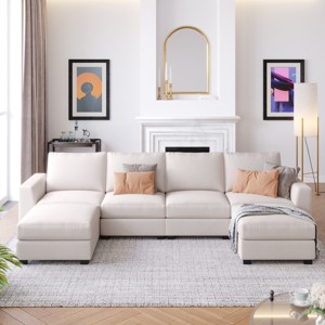 Large Sectional Couch U Shaped Sofa  4 Seats Sofa With Removable 2 Ottomans,High Density Sponge Cushion,Convertible To A Lounge Chair-Cuddlewood - 1 of 4