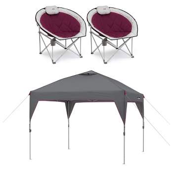 CORE Set of 2 Oversized Padded Round Moon Outdoor Camping Folding Chair & Instant Canopy 10 x 10' Outdoor Pop-Up Shade Shelter Tent