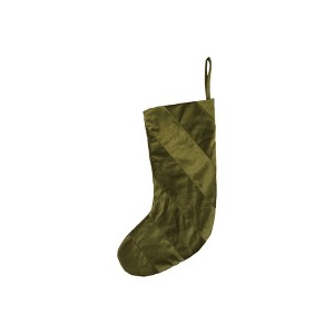 Storied Home Fabric Velvet Striped Stocking, Green - 1 of 2