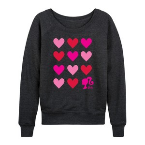 Women's - Barbie - Heart Grid Lightweight French Terry Wide Neck Long Sleeve Shirt - 1 of 4