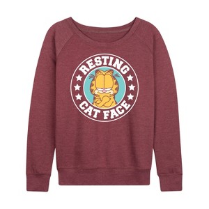 Women's - Garfield - Resting Cat Face Lightweight French Terry Wide Neck Long Sleeve Shirt - 1 of 4