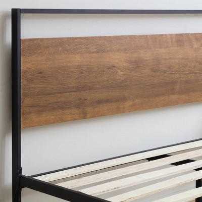 Twin Brown Wood and Metal Platform Bed with Headboard