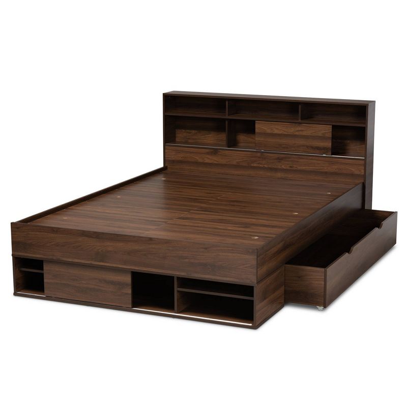 Queen 1 Drawer Tristan Wood Platform Storage Bed with Shelves Dark Brown - Baxton Studio, 6 of 15
