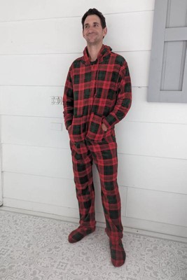 Adr Men's Hooded Footed Adult Onesie Pajamas Set, Plush Winter Pjs With  Hood Christmas Plaid Footed 2x Large : Target