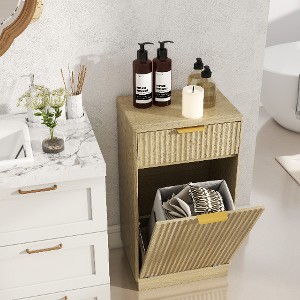 Lyngins Storage Cabinet with Wave-Textured Hideaway Drawer, 10-Gallon Woodgrain Tilt-Out Trash Can Cabinet, Multipurpose Kitchen/Bath Cabinet - 1 of 4