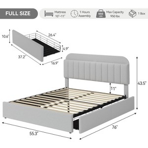 Bed Frame with Storage Headboard and 2 Drawers, Upholstered Platform Bed with Bookcase, No Box Spring Needed - 1 of 4