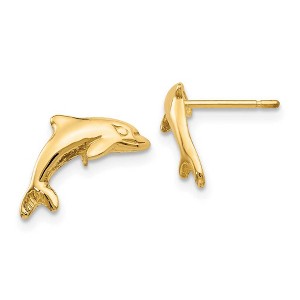 Black Bow Jewelry 13mm Polished Dolphin Post Earrings in 14k Yellow Gold - 1 of 4