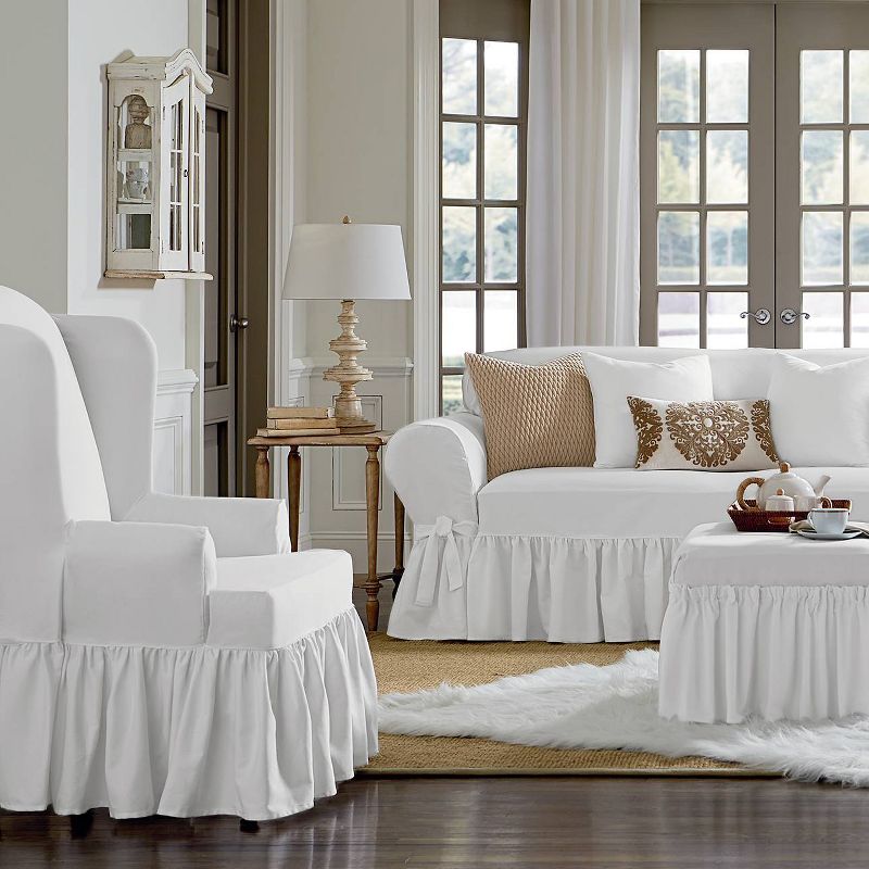 Essential Twill Ruffle Sofa Slipcover White - Sure Fit, 4 of 7