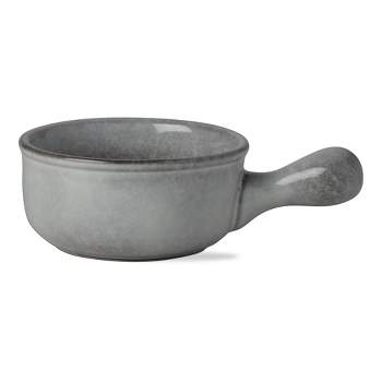 tagltd 4.8" Stinson Grey Round Bowl with Handle Oven Baker Stoneware Round Dishwasher Safe 12 oz.