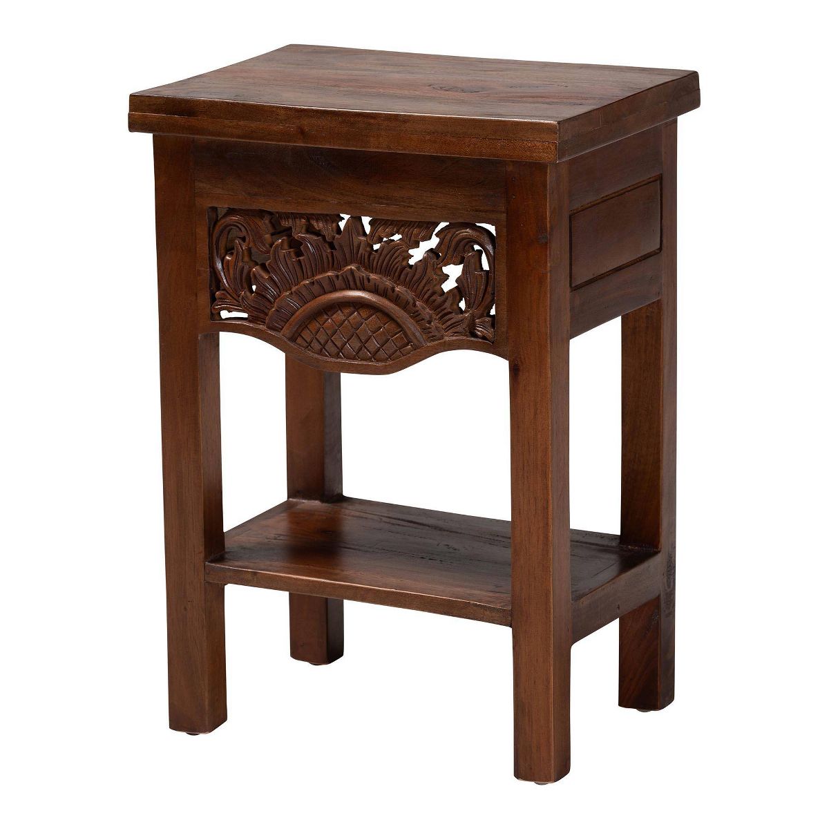 bali & pari Alexandra Handcarved Mahogany Wood Nightstand Light Brown