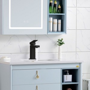 Kumasinova Bathroom Faucet,Single Hole Solid Brass Polished Bathroom Sink Faucet,Single Handle Square Bathroom Faucet with Pop-up Drain - 1 of 4