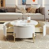 31.5" Modern Round Coffee Table with 2 Large Drawers and Marble-Pattern Top for Living Room, Apartment, or Lounge - 4 of 4