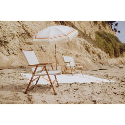 Las Palmas Beige Canvas and Wood Outdoor Folding Chair