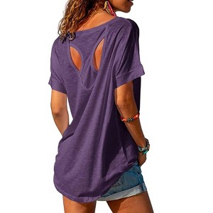 Imily Bela Women's Backless Sports T-Shirt, Fitness Casual Yoga T-Shirt, Short-Sleeve Summer Top - 1 of 4