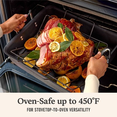16-Inch Black Hard-Anodized Nonstick Roasting Pan with Rack