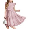 Arshiner Tween Girls Summer Dress Formal Ruffle Sleeve A Line Casual Elegant Dresses with Belt - 4 of 4