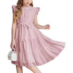 Arshiner Tween Girls Summer Dress Formal Ruffle Sleeve A Line Casual Elegant Dresses with Belt - 1 of 4