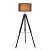 58" Industrial Tripod Floor Lamp with Height Adjustable Natural Wood Stand and Linen Drum Shade,Modern Standing Lamp for Living Room,Bedroom,Study - 2 of 4