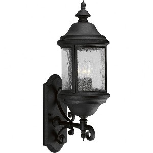 Progress Lighting Ashmore 3-Light Outdoor Wall Lantern in Textured Black with Water Seeded Glass Shade - 1 of 2
