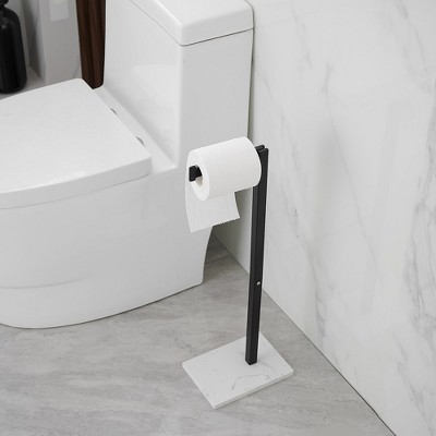 Matte Black Freestanding Toilet Paper Holder with Marble Base