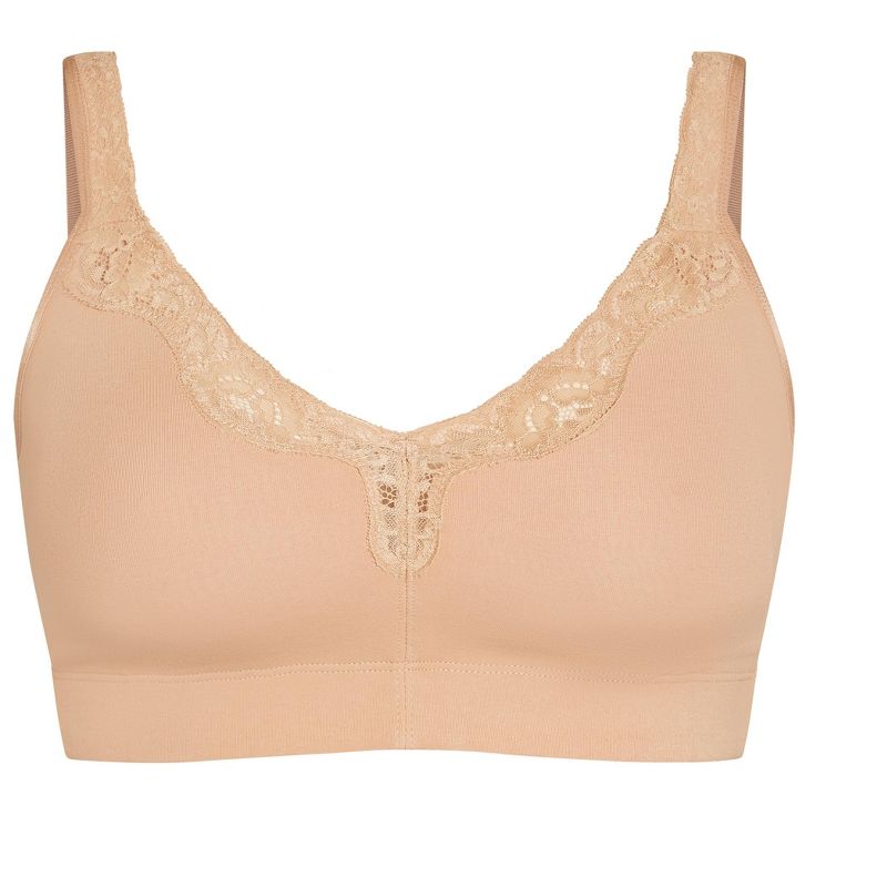 Women's Plus Size lingerie Comfort Cotton Wire Free Lace Bra - beige | AVENUE, 3 of 3