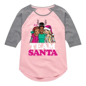 Girls' - Barbie - Holidays & Christmas Shirt Tail Raglan Graphic T-shirt - 1 of 4