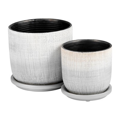Stone Ceramic Saucer Planters for Modern Indoor Home Decor, Set of 2