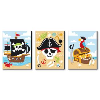 Big Dot of Happiness Pirate Ship Adventures - Nautical Skull and Treasure Chest Nursery Wall Art and Kids Room Decor - 7.5 x 10 inches Set of 3 Prints