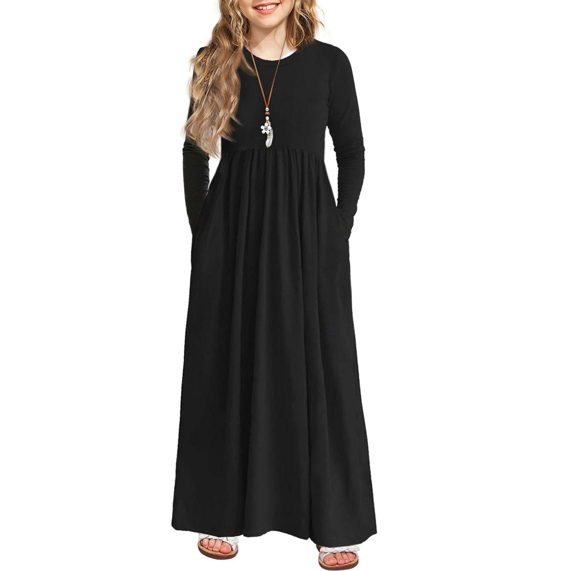 Arshiner Girl' Long Dress Long Sleeve Fall Casual Holiday Maxi Dress with Pockets