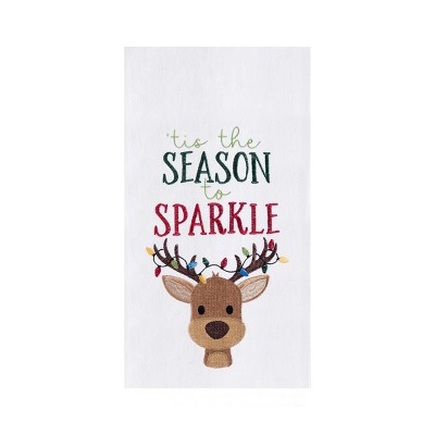 C&F Home Christmas "This the Season To Sparkle" Sentiment with Reindeer Cotton Flour Sack Kitchen Dish Towel 27L x 18W in.