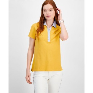 Tommy Hilfiger Womens Striped Collar Polo Shirt, Yellow, Large - 1 of 2