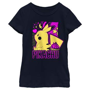 Girl's Pokemon Pikachu Sweet Cupcake Neon T-Shirt