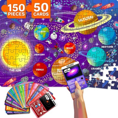 QUOKKA Puzzles For Kids Ages 8-10 - 150 Pcs Jigsaw Puzzles for 6-8 Year Olds - 400+ Facts on 50 Double-Sided Flashcards