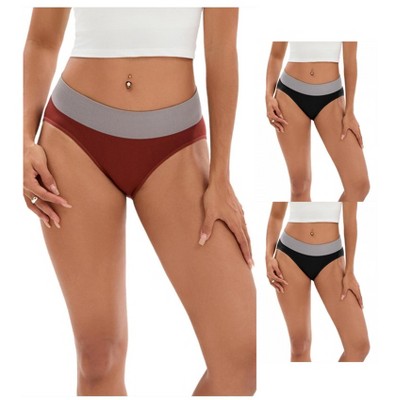 INSPIRE CHIC 3 Packs Women's Color-Block Panties No Trace Underwear Mid-Waisted Full Coverage Briefs
