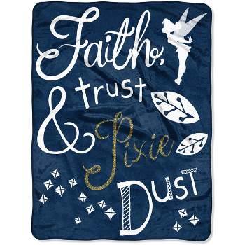 Disney Tinkerbell Faith, Trust And Pixie Dust Fleece Super Plush Throw Blanket 46" x 60" (117cm x 152cm) Blue