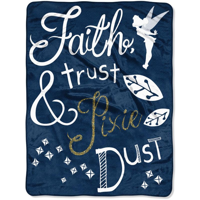 Disney Tinkerbell Faith, Trust And Pixie Dust Fleece Super Plush Throw Blanket 46" x 60" (117cm x 152cm) Blue, 1 of 5