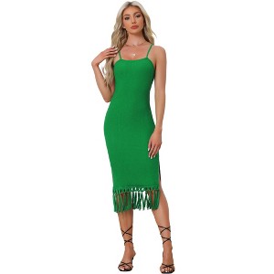 Allegra K Women's Fringe Hem Boho Beach Sleeveless Crochet Dress - 1 of 4